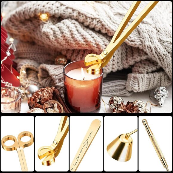 Elegant Stainless Steel Candle Care Set: Wick Trimmer, Snuffer & Dipper in Gold - Picture 3 of 9